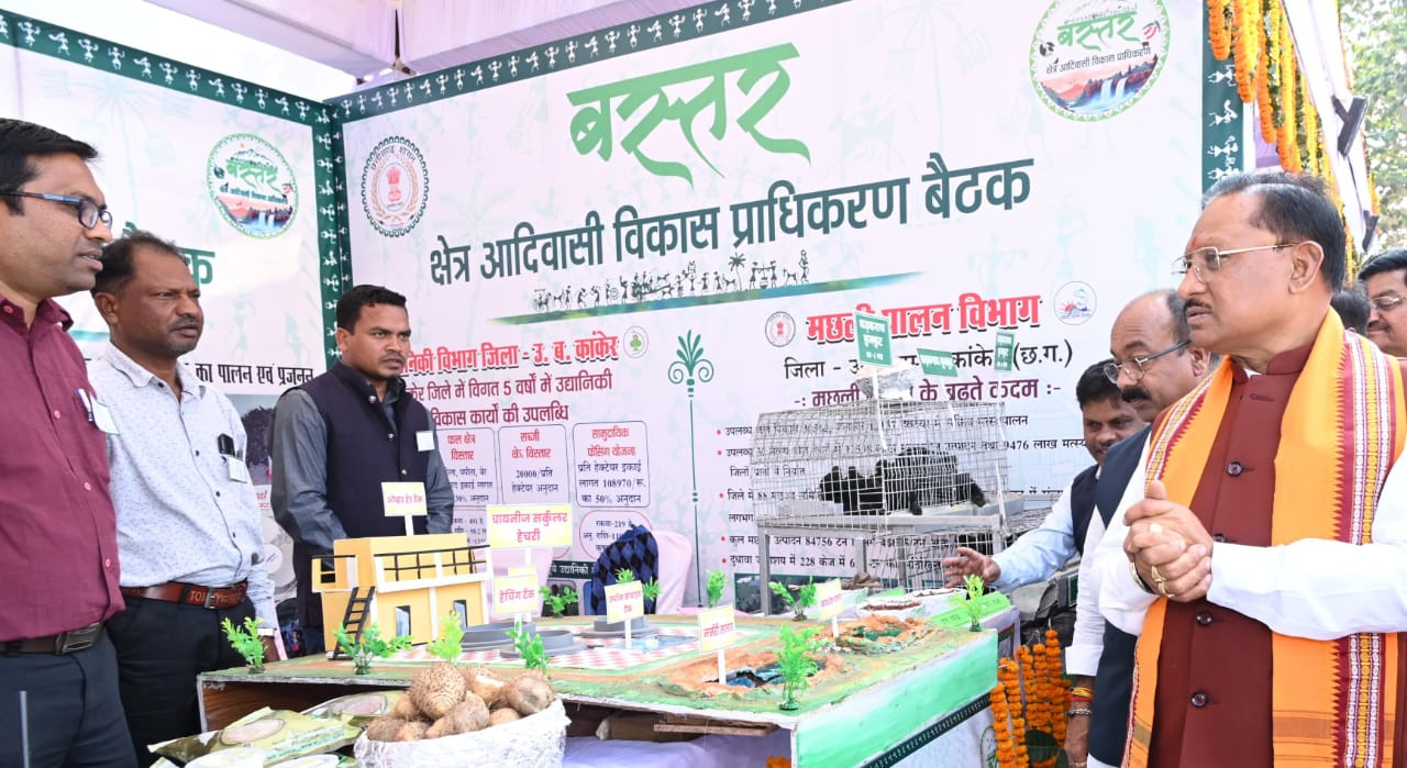 मुख्यमंत्री श्री विष्णु देव साय का बस्तरिया अंदाज में हुआ स्वागत गौरसिंग मुकुट पहनाकर किया गया अभिनन्दन