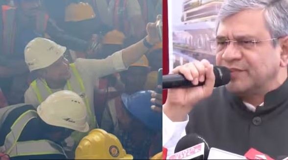 माथे पर हेलमेट, शरीर पर सेफ्टी जैकेट, जब मजदूर बन वर्कर्स के बीच जमीन पर बैठे रेल मंत्री