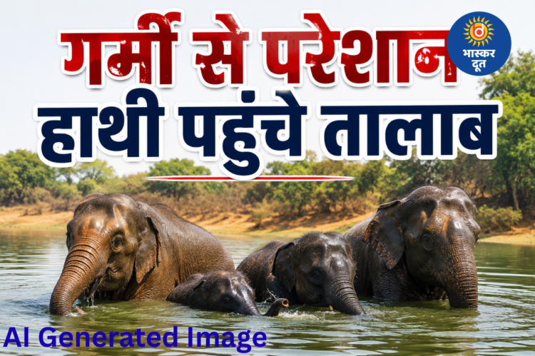 नौतपा की गर्मी से बेहाल हाथियों का झुंड पहुंचा तालाब, घुसरिया गांव में बढ़ी ग्रामीणों की चिंता