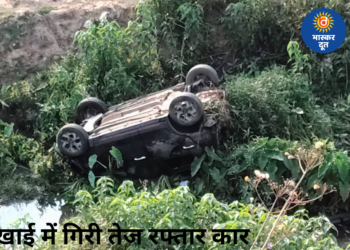 NH-130 पर बड़ा हादसा: 40 फीट गहरी खाई में गिरी कार, रायपुर से यूपी जा रहा युवक गंभीर घायल