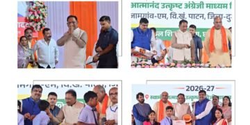 मुख्यमंत्री श्री विष्णुदेव साय आज दुर्ग जिले के स्वामी आत्मानंद उत्कृष्ट अंग्रेजी माध्यम विद्यालय, जामगांव (एम) में आयोजित राज्य स्तरीय शाला प्रवेशोत्सव 2026-27 में शामिल हुए।